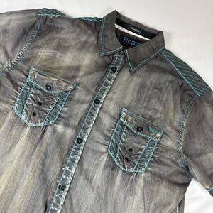 Roar Shirt Mens XL Gray Signature Embroidered Distressed Tactfull II Jr‎ Y2K